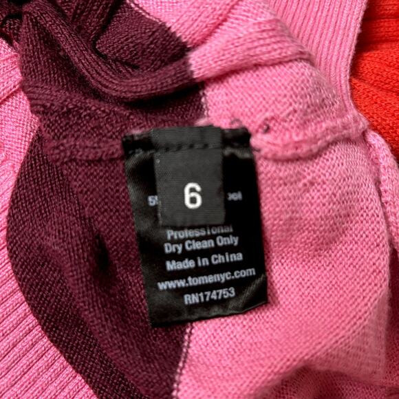 TOME Pink Colorblock Merino Wool Long Sleeve Casual Winter Sweater Size 6 EUC - Picture 5 of 6